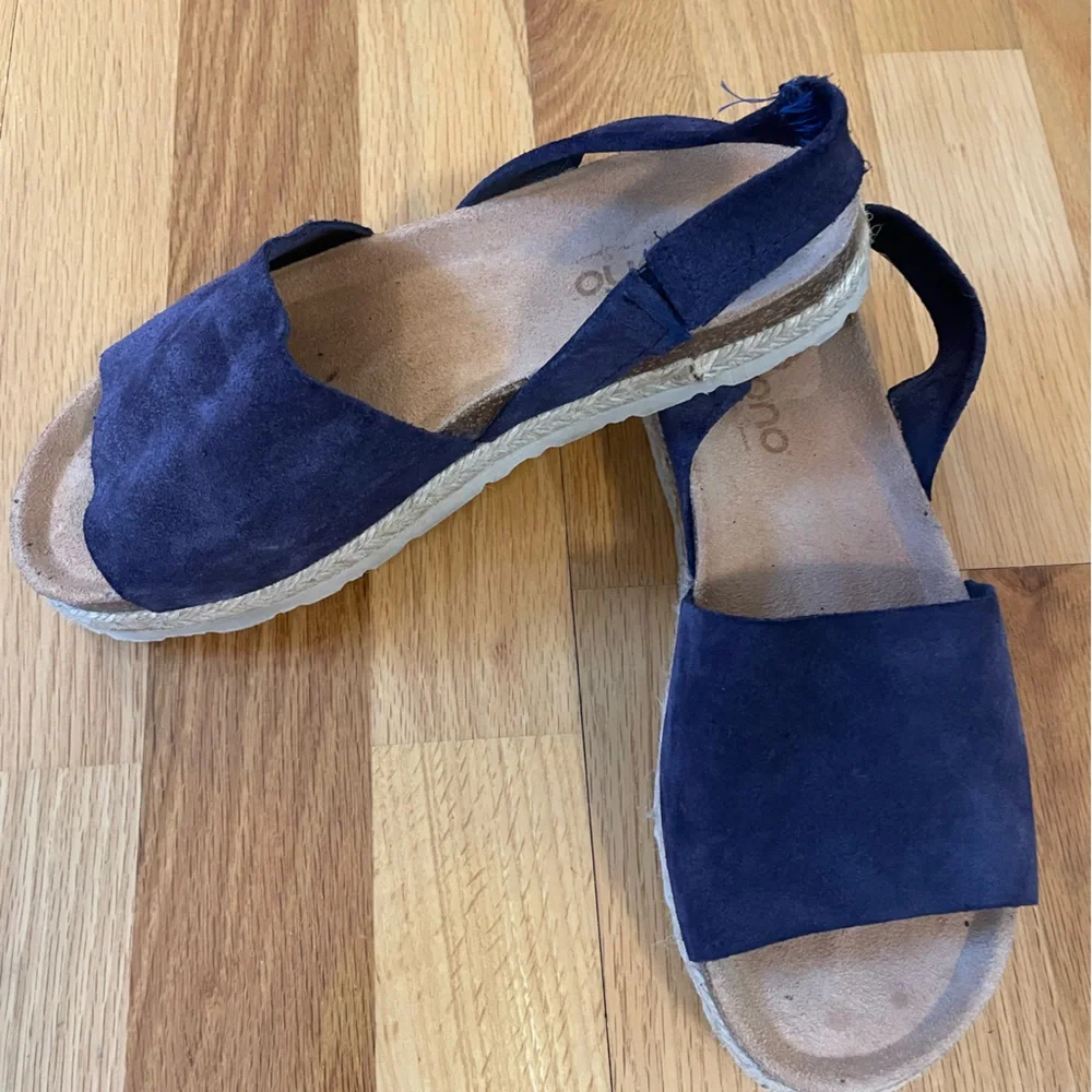 Yokomo Platform Blue Leather Back Strap Corkbed Sandals Size 8